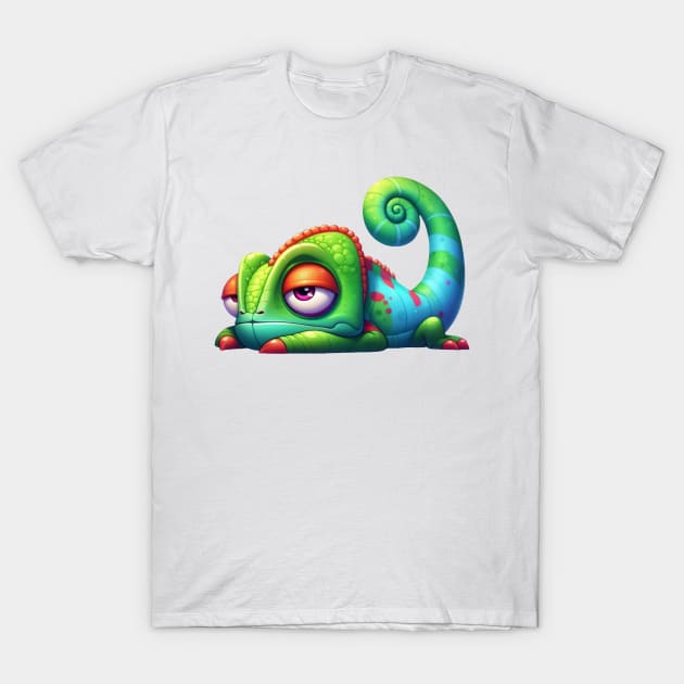 Lazy Chameleon Illustration T-Shirt by Dmytro